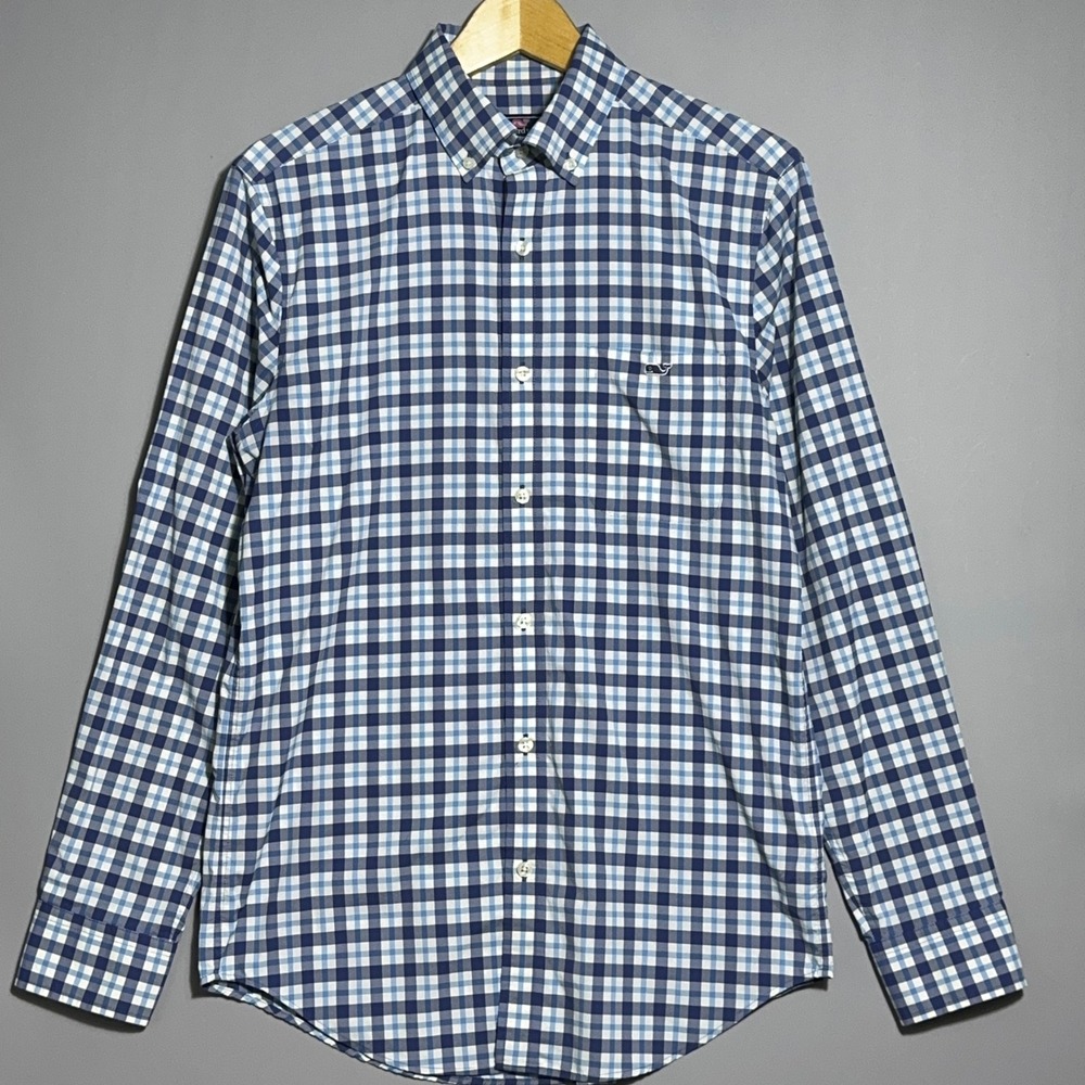 Vineyard Vines Classic Fit Shirt Mens Size Small Performance Gingham Blue Preppy